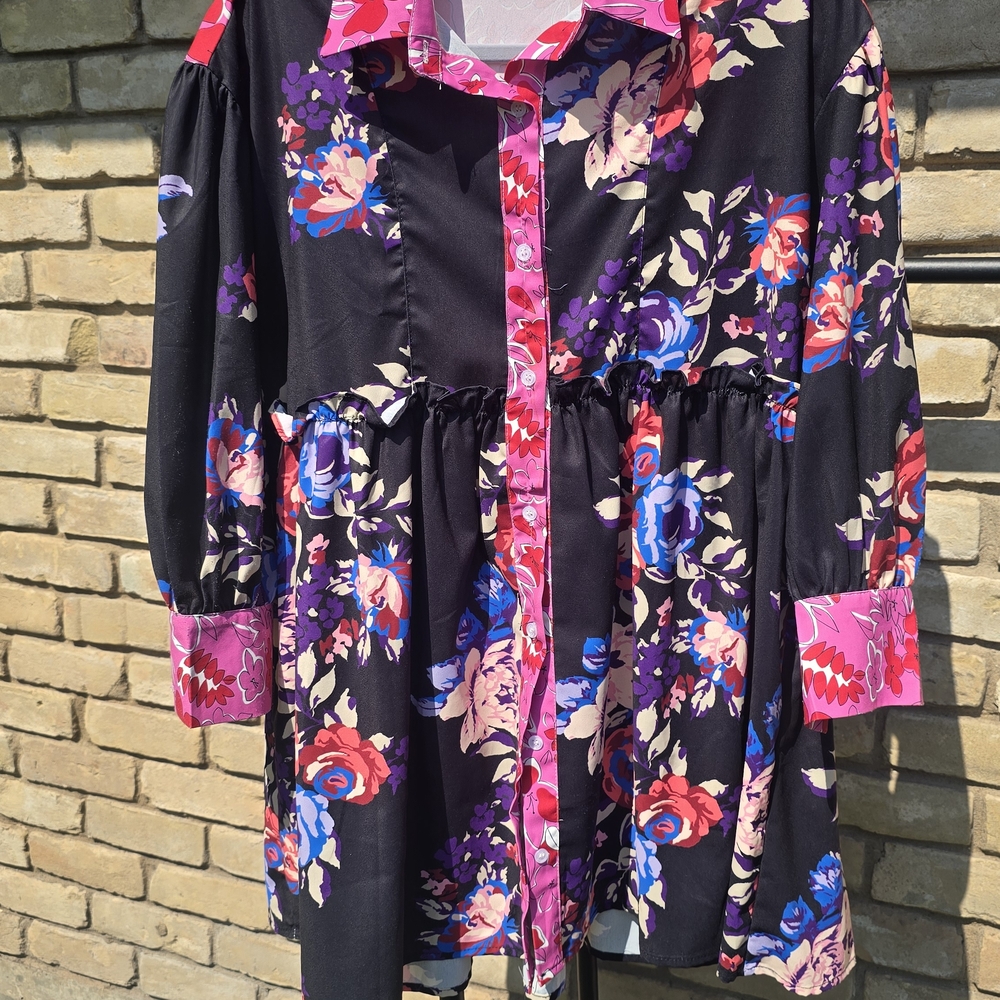 Boutique Floral Button-Up Dress with Pink Accents Similar To Free People